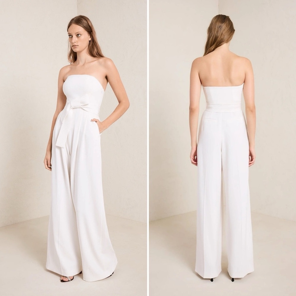A.L.C. Elsie Strapless Linen-Blend Wide-Leg Jumpsuit Ecru NWT